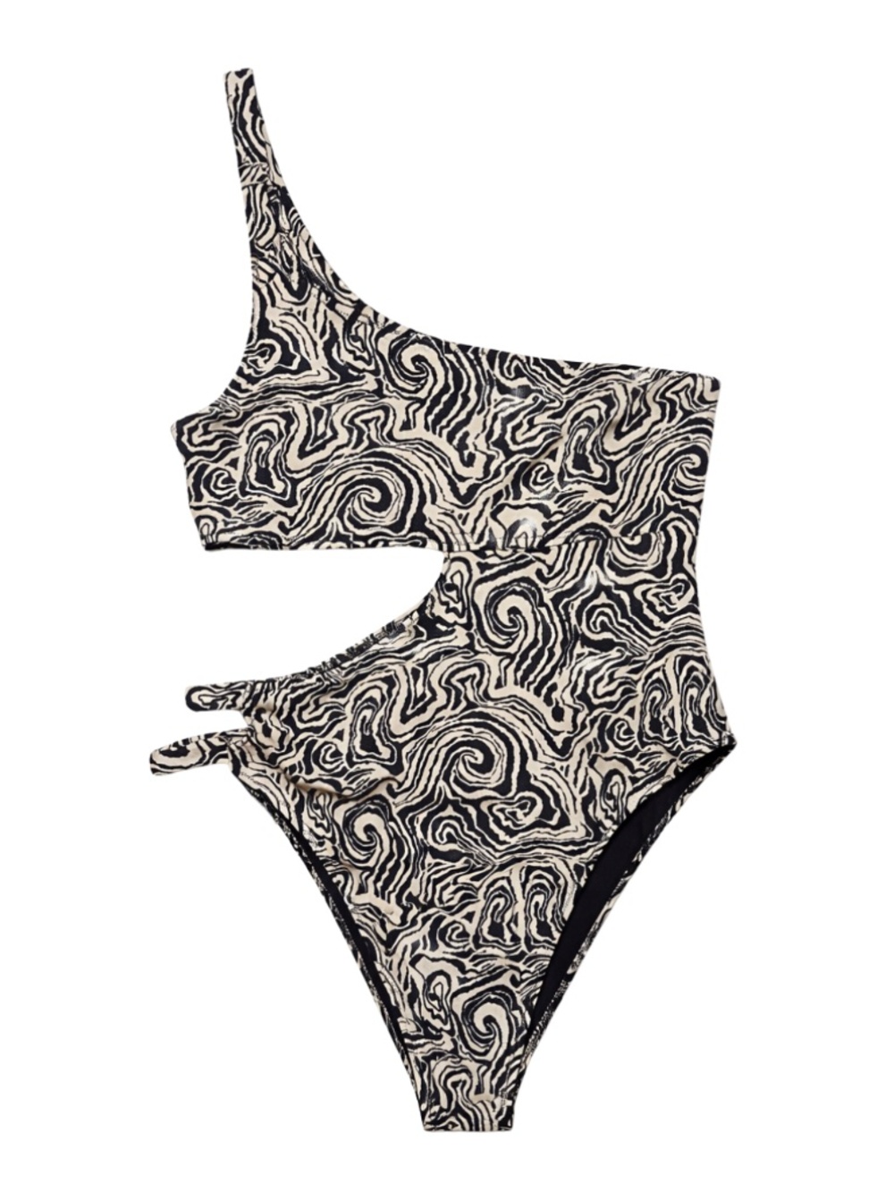 La Senza Black & White Swirl One-Shoulder Cutout Swimsuit – Size Large EUC